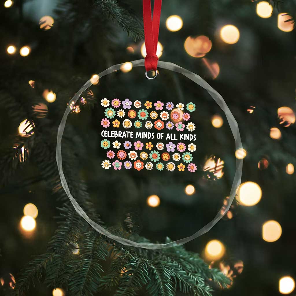 Funny Celebrate Minds Of All Kinds Crystal Glass Ornament Autism Awareness Retro Flower TS11 Print Your Wear