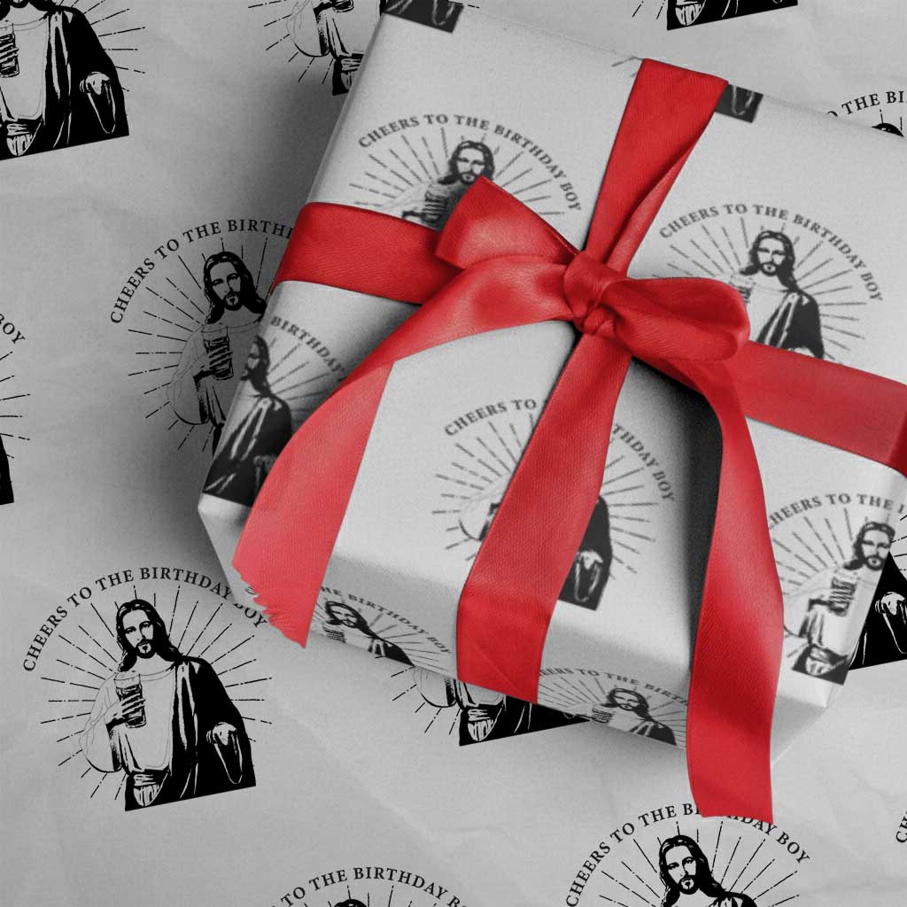 Funny Cheers To The Birthday Boy Wrapping Paper Roll Christmas Christian Faith TS11 White Print Your Wear