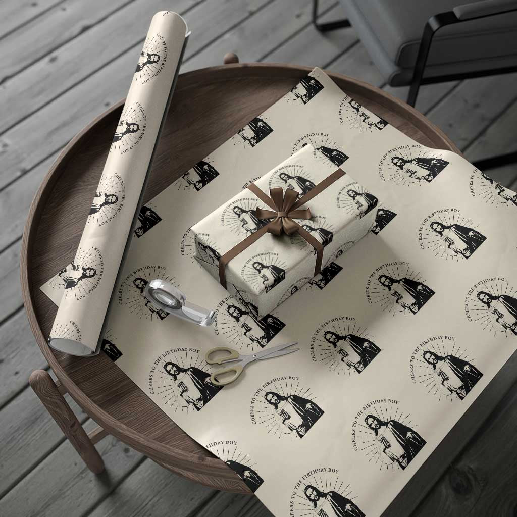 Funny Cheers To The Birthday Boy Wrapping Paper Roll Christmas Christian Faith TS11 Beige Print Your Wear