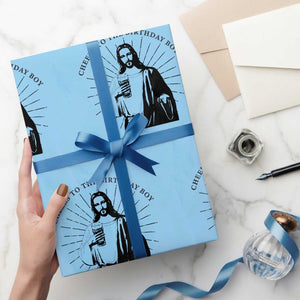 Funny Cheers To The Birthday Boy Wrapping Paper Roll Christmas Christian Faith TS11 Light Blue Print Your Wear
