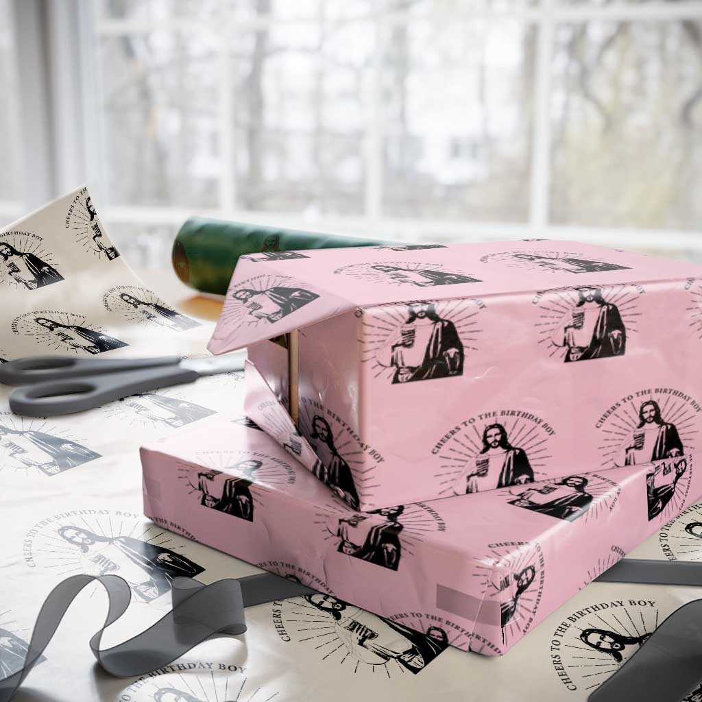 Funny Cheers To The Birthday Boy Wrapping Paper Roll Christmas Christian Faith TS11 Light Pink Print Your Wear