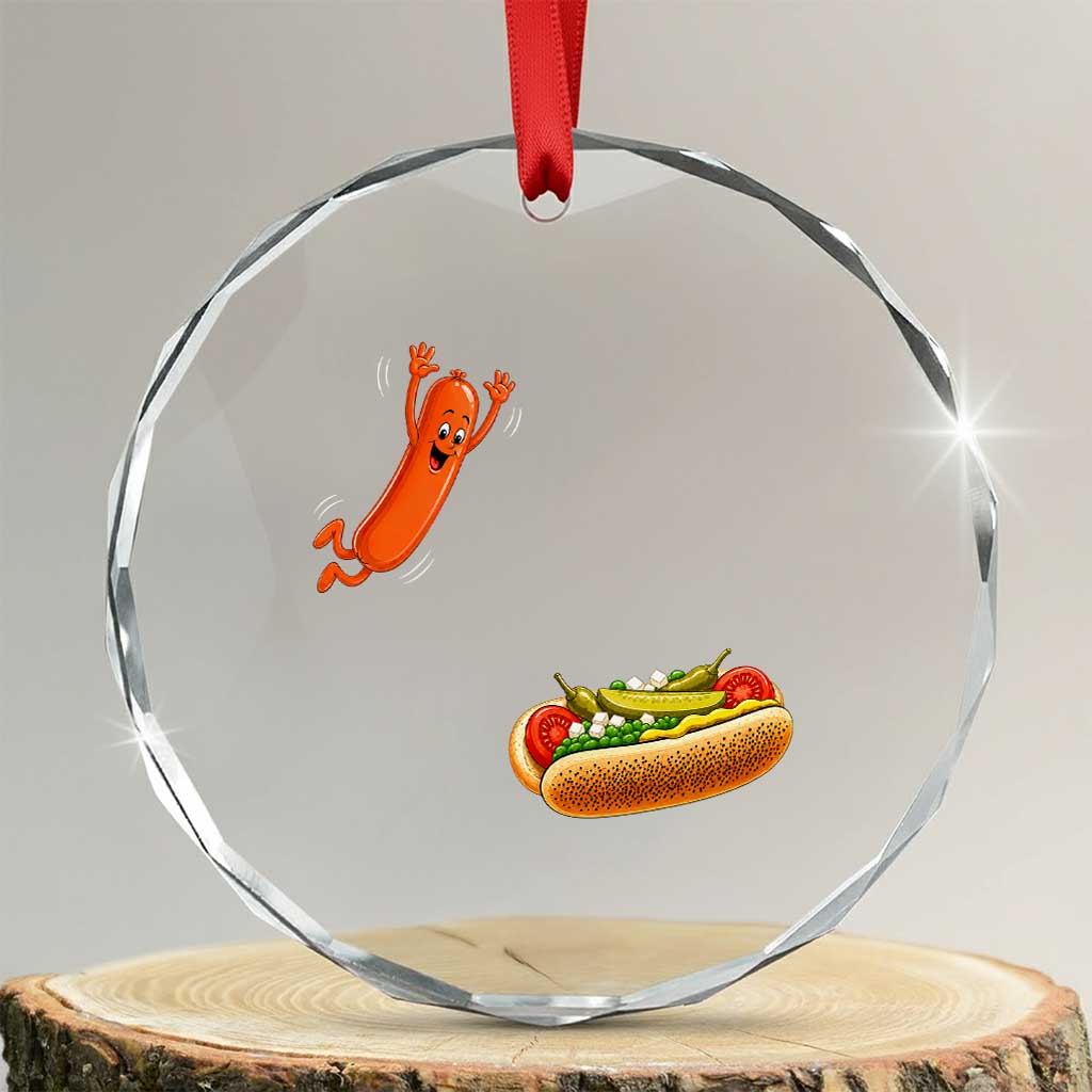 Funny Chicago Style Hot Dog Sausage Jumping Into Bun BBQ Crystal Glass Ornament TS11 Transparent Glass 3'' Circle Print Your Wear
