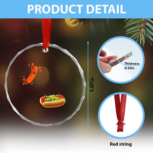 Funny Chicago Style Hot Dog Sausage Jumping Into Bun BBQ Crystal Glass Ornament