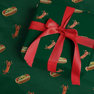 Funny Chicago Style Hot Dog Sausage Jumping Into Bun BBQ Wrapping Paper Roll