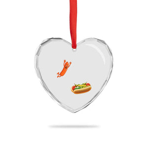 Funny Chicago Style Hot Dog Sausage Jumping Into Bun BBQ Heart Crystal Glass Ornament