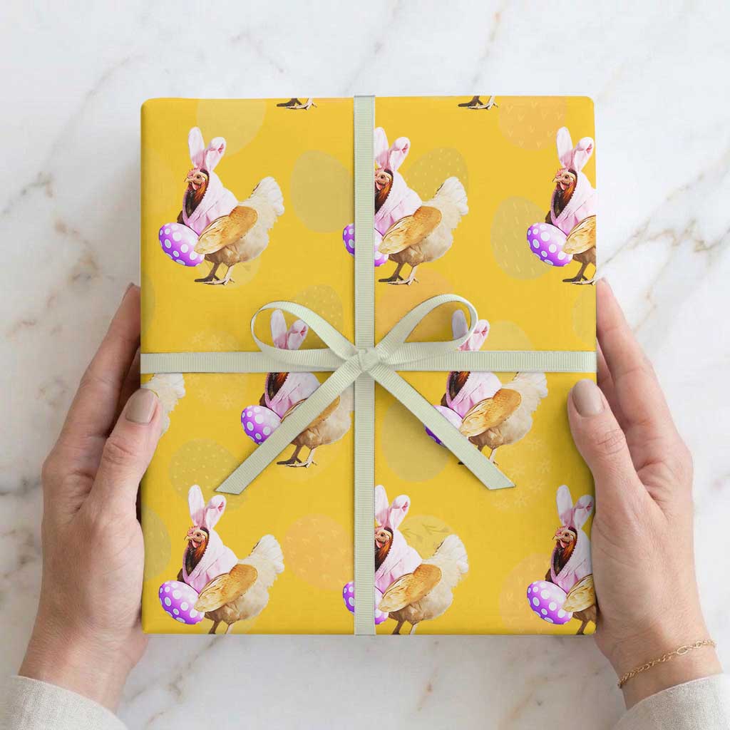 Funny Chicken Bunny Wrapping Paper Roll Happy Easter Eggs Farm TS02 Yellow Print Your Wear