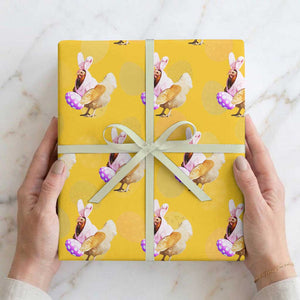 Funny Chicken Bunny Wrapping Paper Roll Happy Easter Eggs Farm TS02 Yellow Print Your Wear