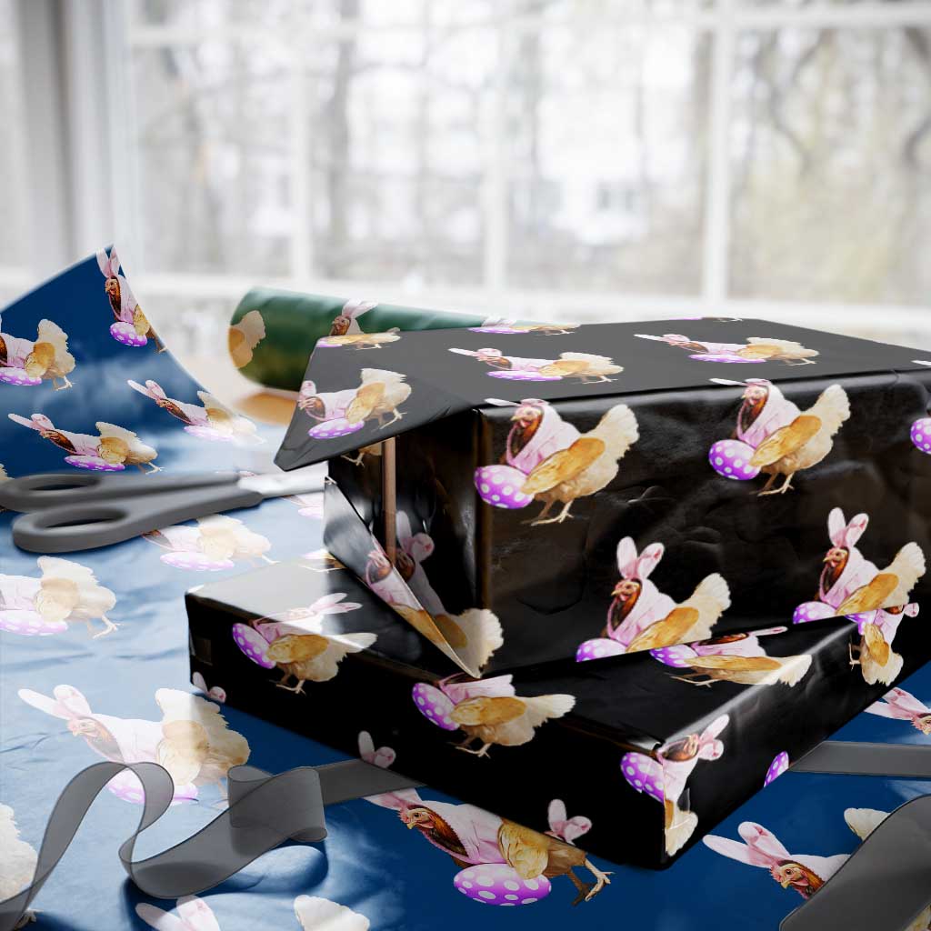 Funny Chicken Bunny Wrapping Paper Roll Happy Easter Eggs Farm TS02 Black Print Your Wear