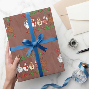 Funny Chicken Christmas Pun Wrapping Paper Roll Making a List Chicken It Twice Cute Holiday Farm Animal TS02 Mocha Print Your Wear