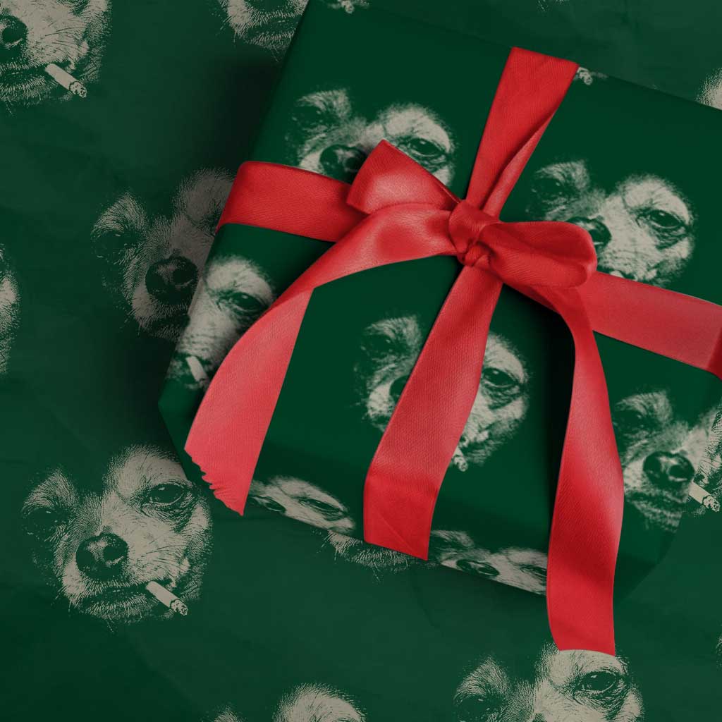 Funny Chihuahua Smoking Cigarette Meme Wrapping Paper Roll Gritty Ironic Dog Graphic for Dark Humor Lovers TS02 Green Print Your Wear
