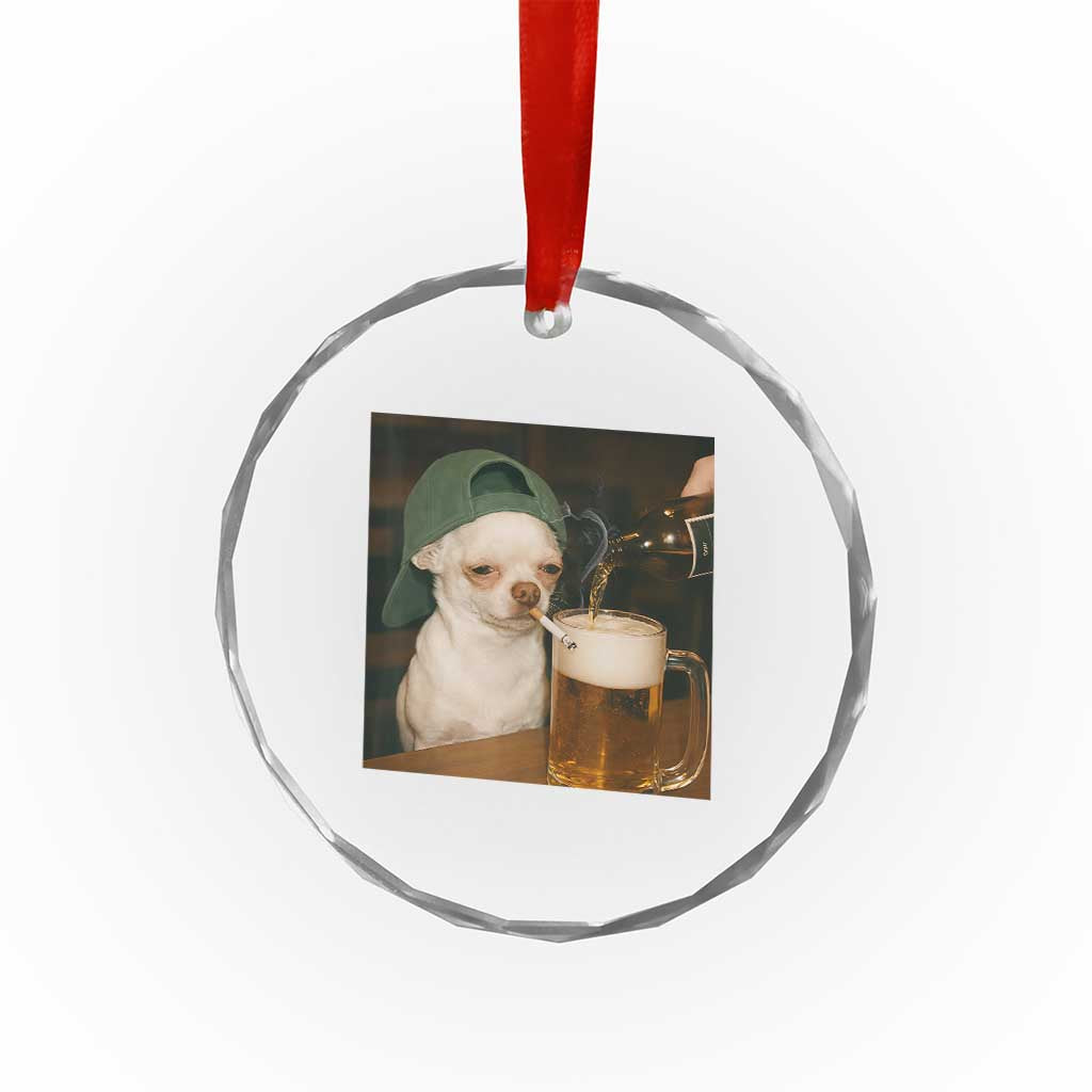 Funny Chihuahua St Patricks Day Meme Crystal Glass Ornament Chihuahua Smoking Irish Beer Lover TS14 Print Your Wear