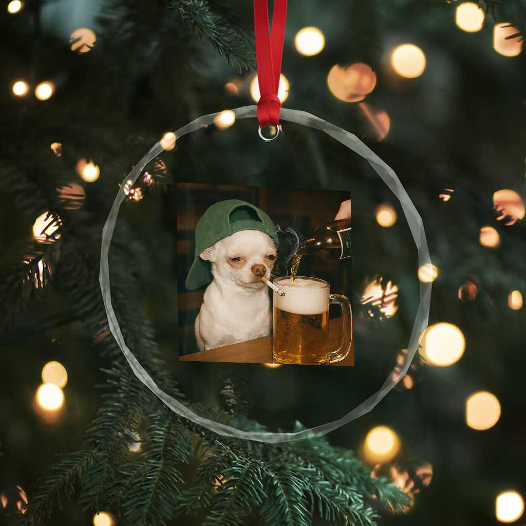 Funny Chihuahua St Patricks Day Meme Crystal Glass Ornament Chihuahua Smoking Irish Beer Lover TS14 Print Your Wear