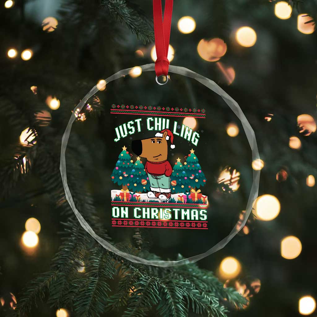 Funny Chillin Guy Just Chilling On Christmas Viral Meme Crystal Glass Ornament TS09 Print Your Wear