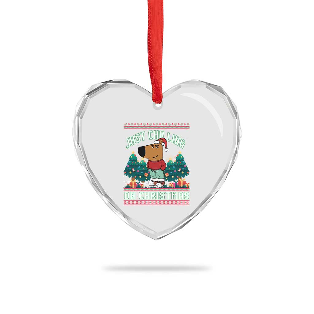 Funny Chillin Guy Just Chilling On Christmas Viral Meme Heart Crystal Glass Ornament TS09 Print Your Wear
