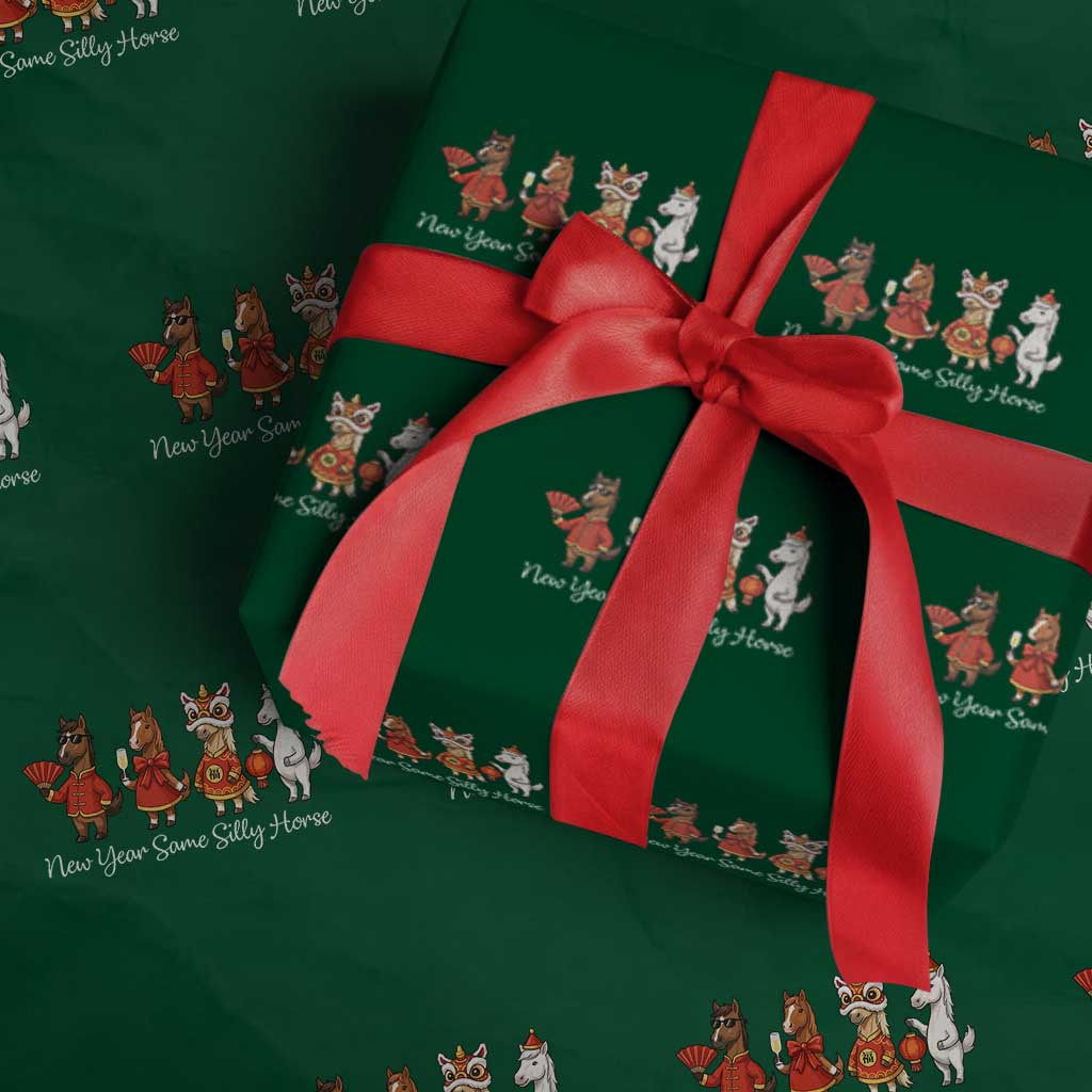 Funny Chinese New Year 2026 Wrapping Paper Roll New Year Same Silly Horse TS11 Green Print Your Wear