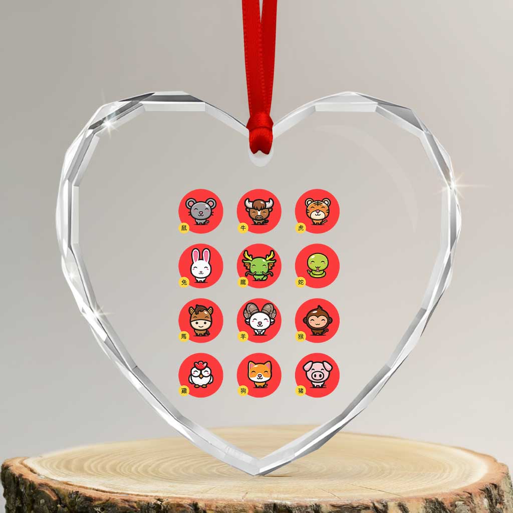 Funny Chinese New Year Zodiac Animals Heart Crystal Glass Ornament TS11 Transparent Glass 3'' Heart Print Your Wear