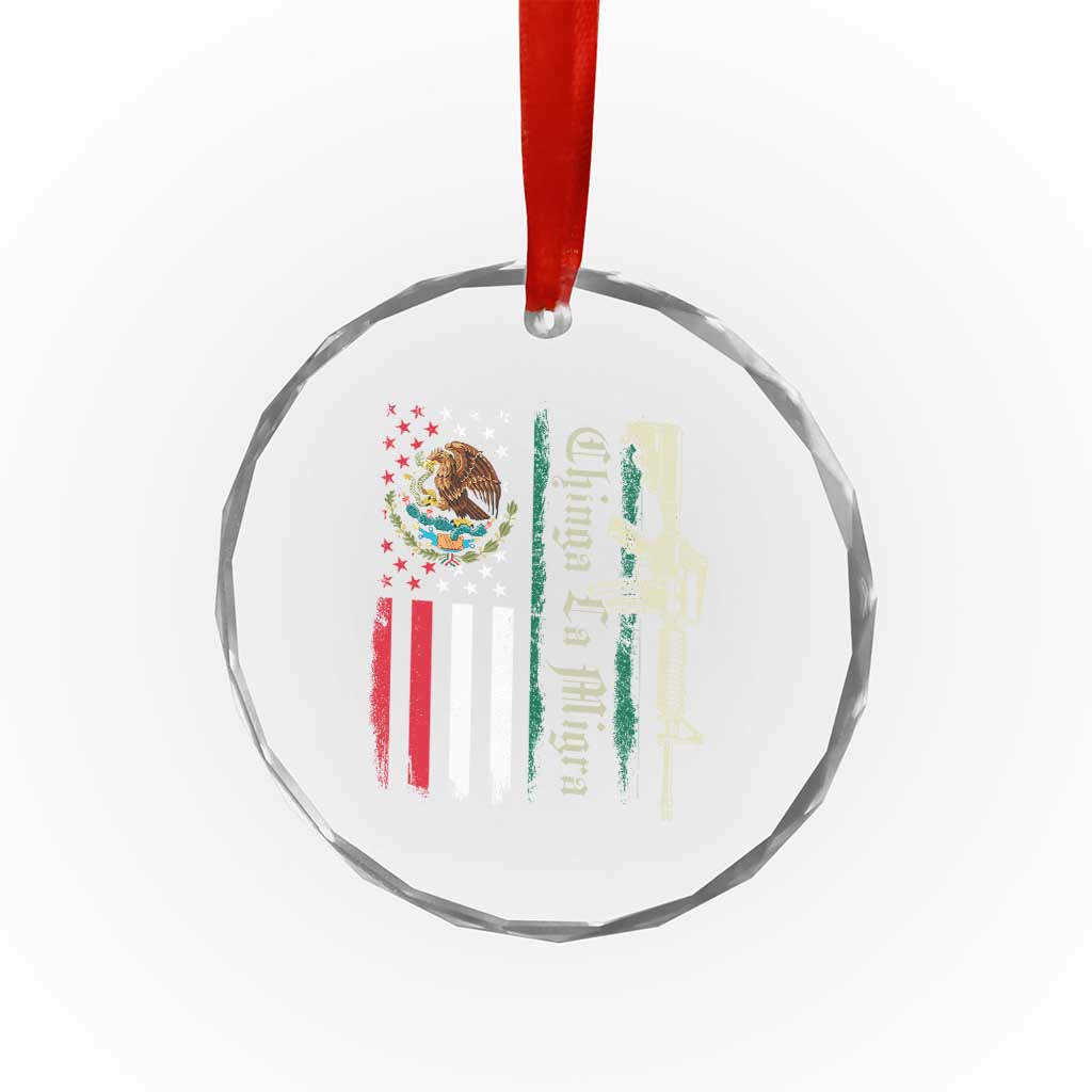 Funny Chinga La Migra Crystal Glass Ornament Gun Vintage Mexican Flag - Print Your Wear
