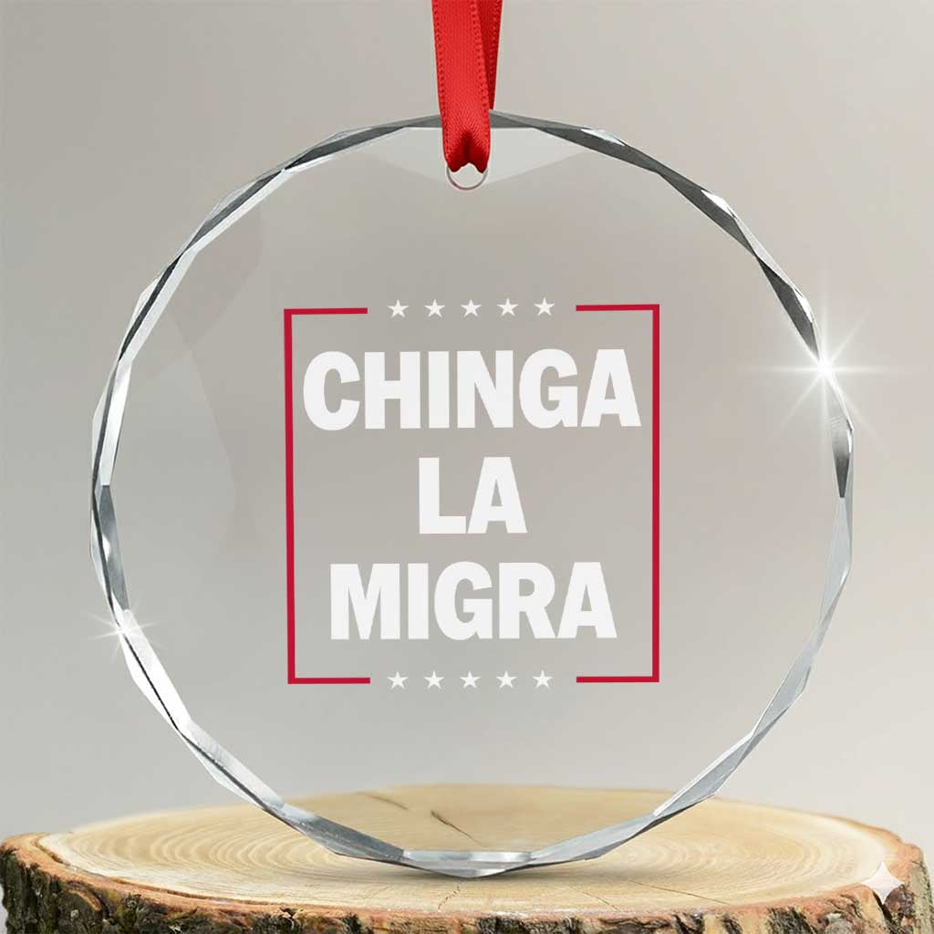 Funny Chinga La Migra Crystal Glass Ornament Star Stripes TS11 Transparent Glass 3'' Circle Print Your Wear