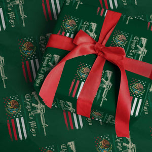 Funny Chinga La Migra Wrapping Paper Roll Gun Vintage Mexican Flag - Print Your Wear