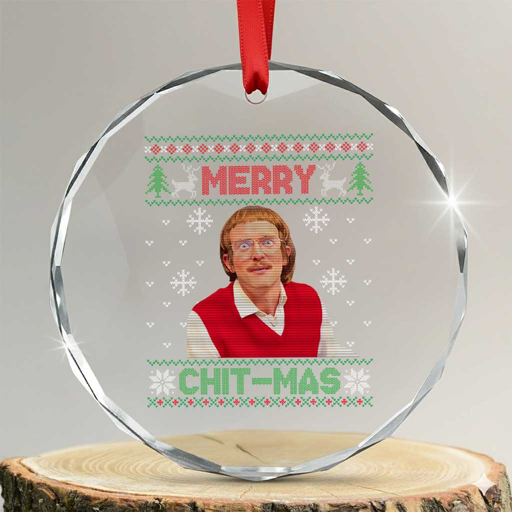 Funny Chit Christmas Merry Chit-Mas Crystal Glass Ornament Retro Holiday Humor TS02 Transparent Glass 3'' Circle Print Your Wear