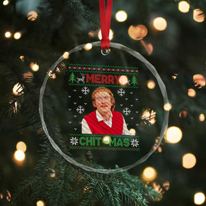 Funny Chit Christmas Merry Chit-Mas Crystal Glass Ornament Retro Holiday Humor TS02 Print Your Wear