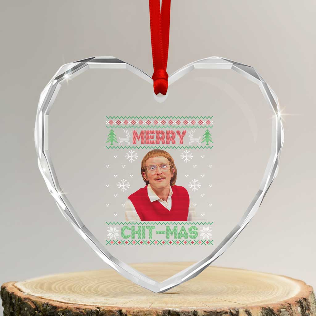 Funny Chit Christmas Merry Chit-Mas Heart Crystal Glass Ornament Retro Holiday Humor TS02 Transparent Glass 3'' Heart Print Your Wear
