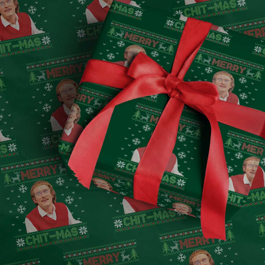 Funny Chit Christmas Merry Chit-Mas Wrapping Paper Roll Retro Holiday Humor TS02 Green Print Your Wear