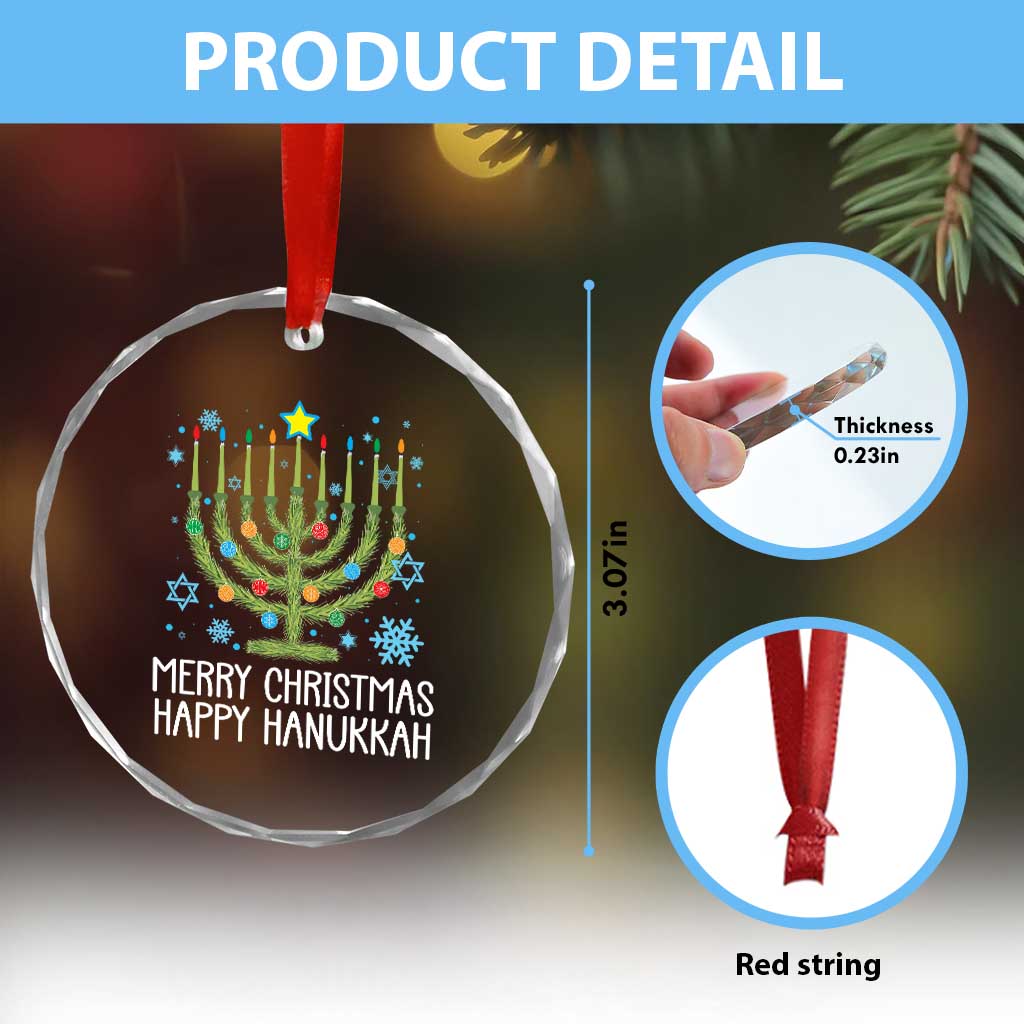 Funny Chrismukkah Crystal Glass Ornament Merry Xmas Happy Hanukkah Xmas Tree Jewish Menorah TS11 Print Your Wear