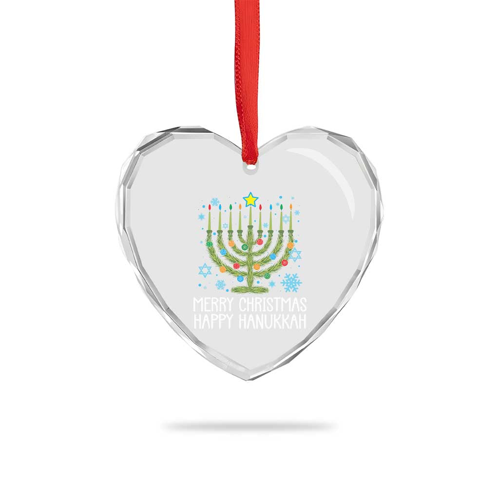 Funny Chrismukkah Heart Crystal Glass Ornament Merry Xmas Happy Hanukkah Xmas Tree Jewish Menorah TS11 Print Your Wear