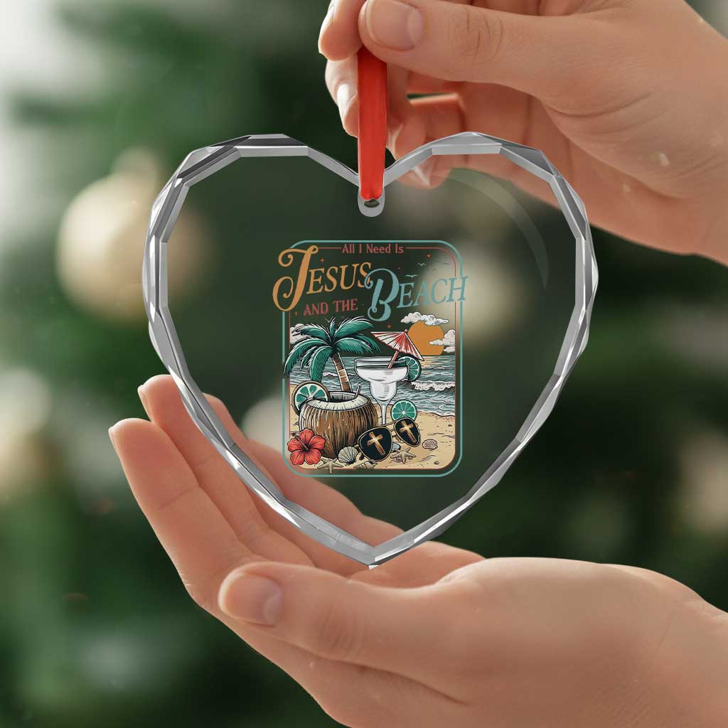 Funny Christian Beach Gift Heart Crystal Glass Ornament All I Need Is Jesus And The Beach TS12 Print Your Wear