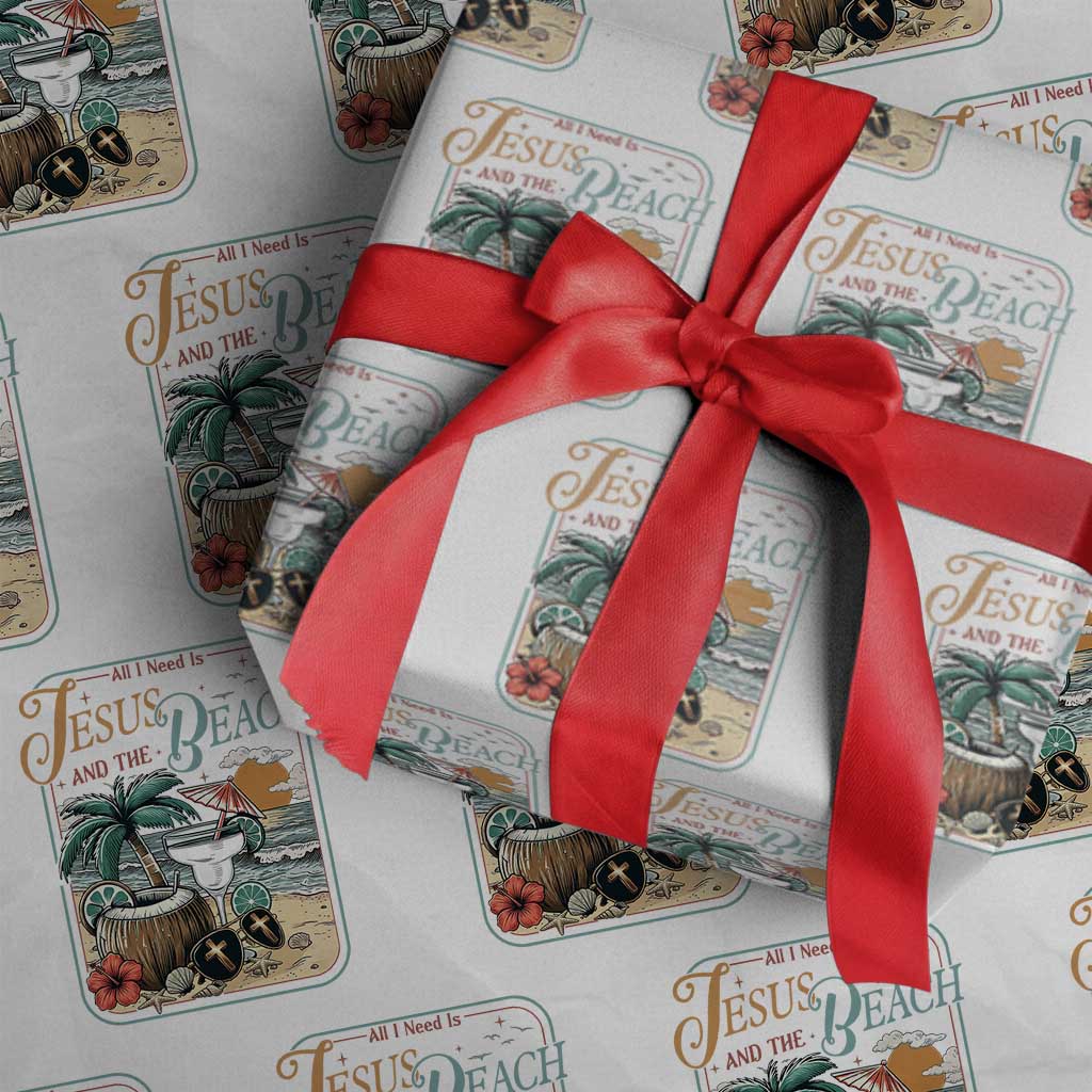 Funny Christian Beach Gift Wrapping Paper Roll All I Need Is Jesus And The Beach TS12 White Print Your Wear