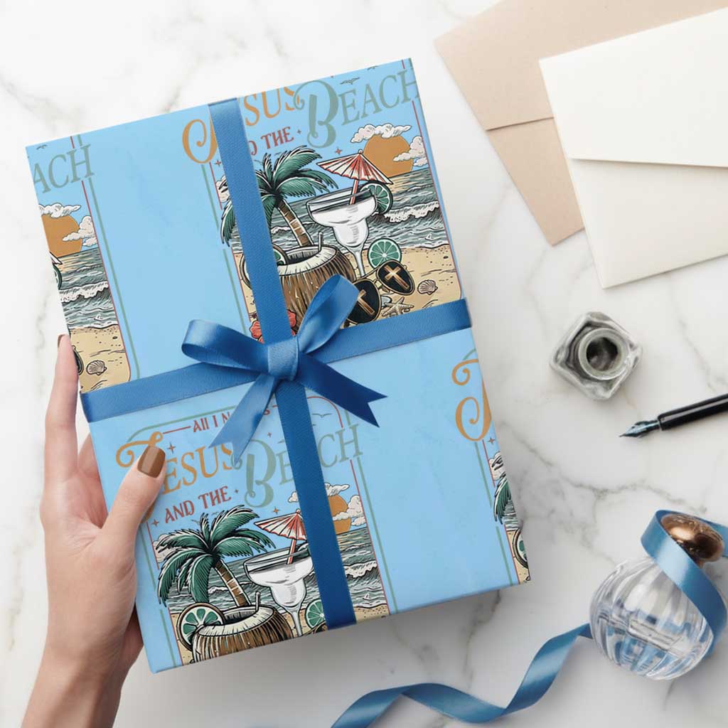Funny Christian Beach Gift Wrapping Paper Roll All I Need Is Jesus And The Beach TS12 Light Blue Print Your Wear