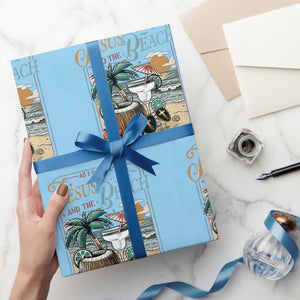 Funny Christian Beach Gift Wrapping Paper Roll All I Need Is Jesus And The Beach TS12 Light Blue Print Your Wear