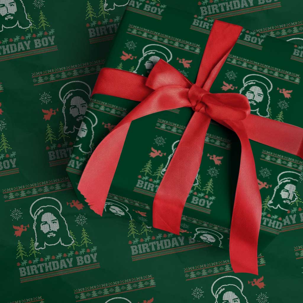 Funny Christian Christmas Wrapping Paper Roll Birthday Boy Jesus God Xmas Tree Angels TS11 Green Print Your Wear