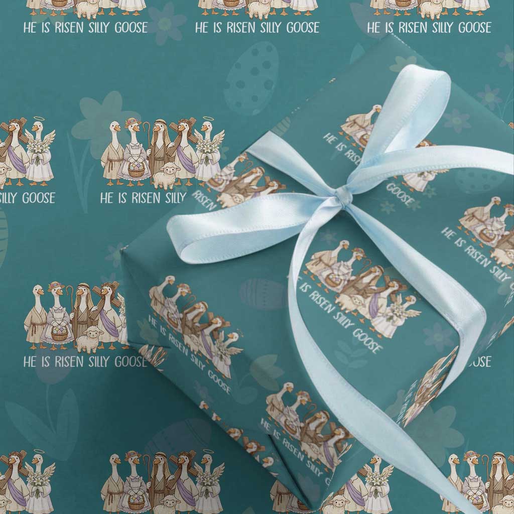 Funny Christian Easter He Is Risen Silly Goose Wrapping Paper Roll Cute Faith-Based Geese Parody Gift with Jesus TS02 Teal Print Your Wear