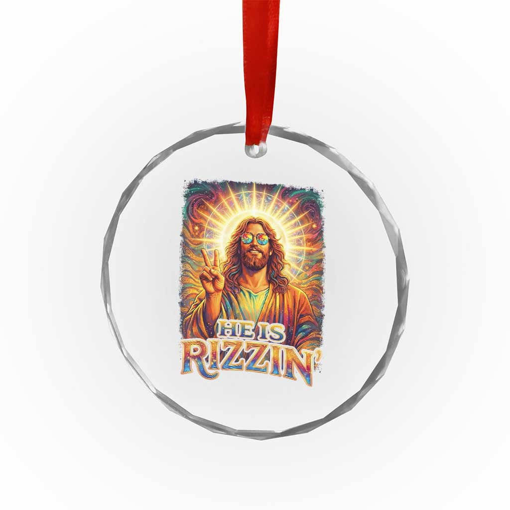 Funny Christian Easter He Is Rizzin Crystal Glass Ornament Trendy Jesus Humor with Sunglasses Faith Based Meme Gift TS02 Print Your Wear