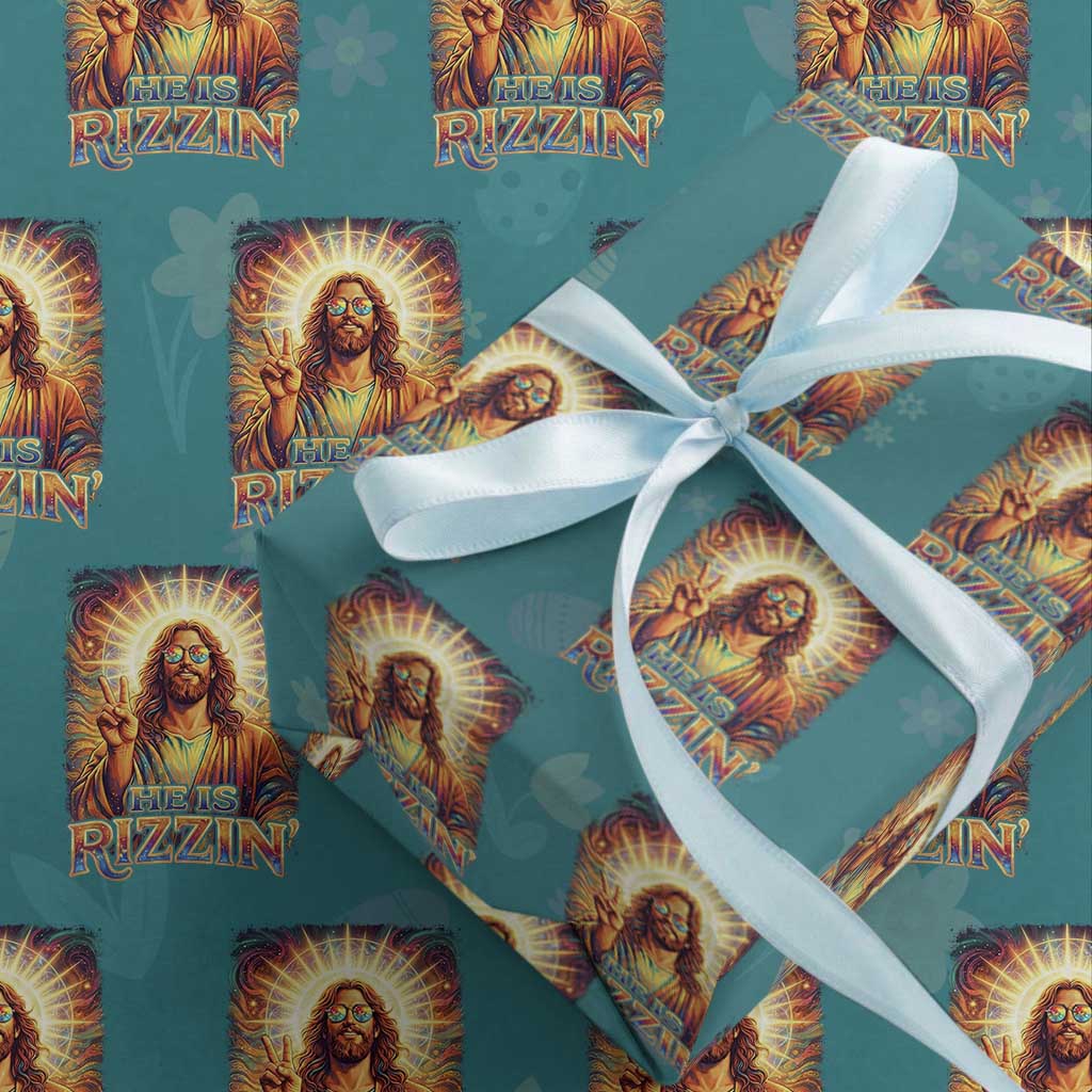 Funny Christian Easter He Is Rizzin Wrapping Paper Roll Trendy Jesus Humor with Sunglasses Faith Based Meme Gift TS02 Teal Print Your Wear