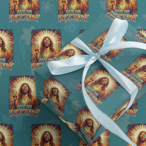 Funny Christian Easter He Is Rizzin Wrapping Paper Roll Trendy Jesus Humor with Sunglasses Faith Based Meme Gift TS02 Teal Print Your Wear