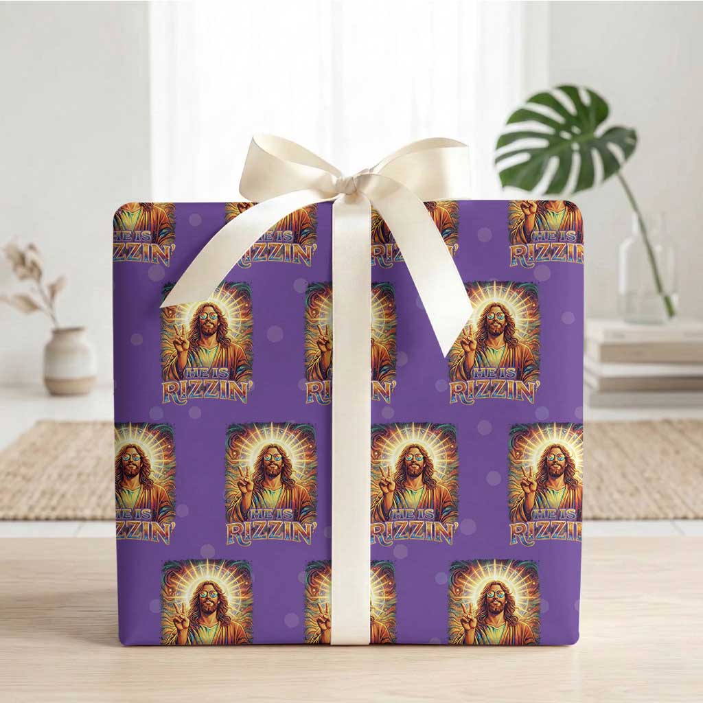 Funny Christian Easter He Is Rizzin Wrapping Paper Roll Trendy Jesus Humor with Sunglasses Faith Based Meme Gift TS02 Purple Print Your Wear