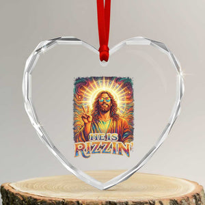 Funny Christian Easter He Is Rizzin Heart Crystal Glass Ornament Trendy Jesus Humor with Sunglasses Faith Based Meme Gift TS02 Transparent Glass 3'' Heart Print Your Wear