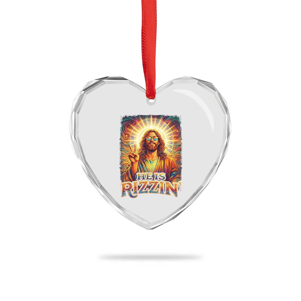 Funny Christian Easter He Is Rizzin Heart Crystal Glass Ornament Trendy Jesus Humor with Sunglasses Faith Based Meme Gift TS02 Print Your Wear