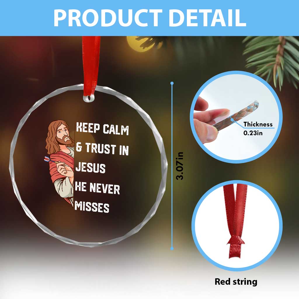 Funny Christian Faith Darts Player Gift Crystal Glass Ornament Keep Calm And Trust In Jesus He Never Misses TS12 Print Your Wear