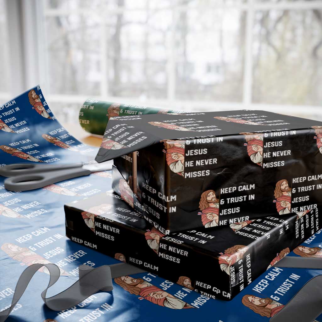 Funny Christian Faith Darts Player Gift Wrapping Paper Roll Keep Calm And Trust In Jesus He Never Misses TS12 Black Print Your Wear