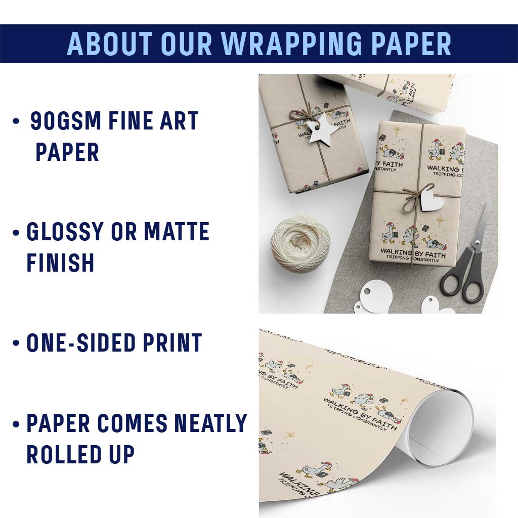 Funny Christian Goose Christmas Wrapping Paper Roll Walking By Faith Tripping Constantly TS14 Print Your Wear