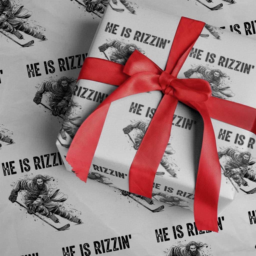 Funny Christian Ice Hockey Lover Gift Wrapping Paper Roll He Is Rizzin TS12 White Print Your Wear
