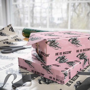 Funny Christian Ice Hockey Lover Gift Wrapping Paper Roll He Is Rizzin TS12 Light Pink Print Your Wear