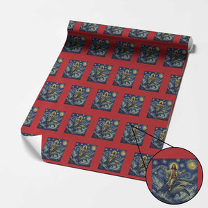 Funny Christian Jesus Riding Hammerhead Shark Wrapping Paper Roll Starry Night Inspired Art