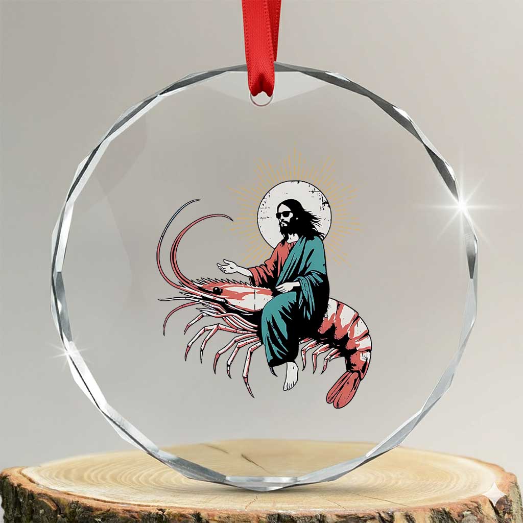 Funny Christian Prawn Crystal Glass Ornament Retro Jesus Riding A Shrimp Meme TS11 Transparent Glass 3'' Circle Print Your Wear