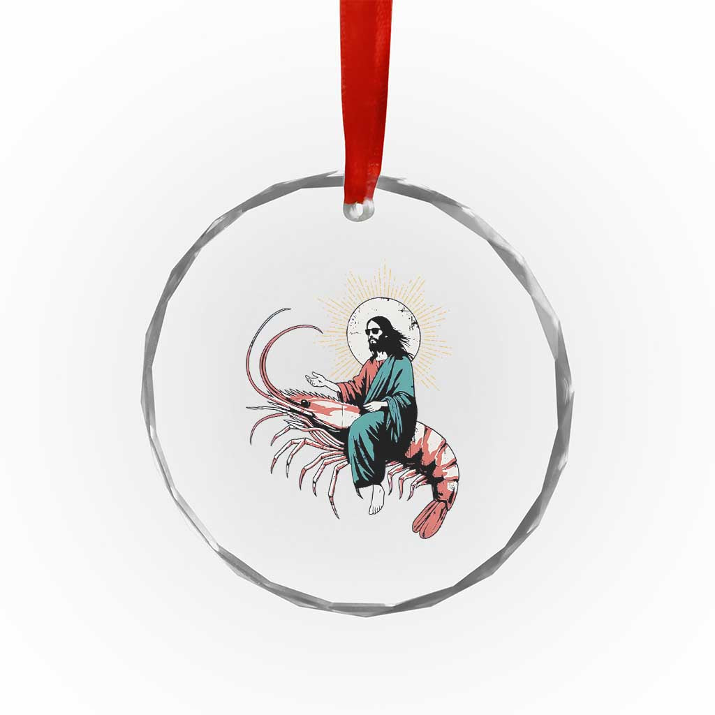 Funny Christian Prawn Crystal Glass Ornament Retro Jesus Riding A Shrimp Meme TS11 Print Your Wear