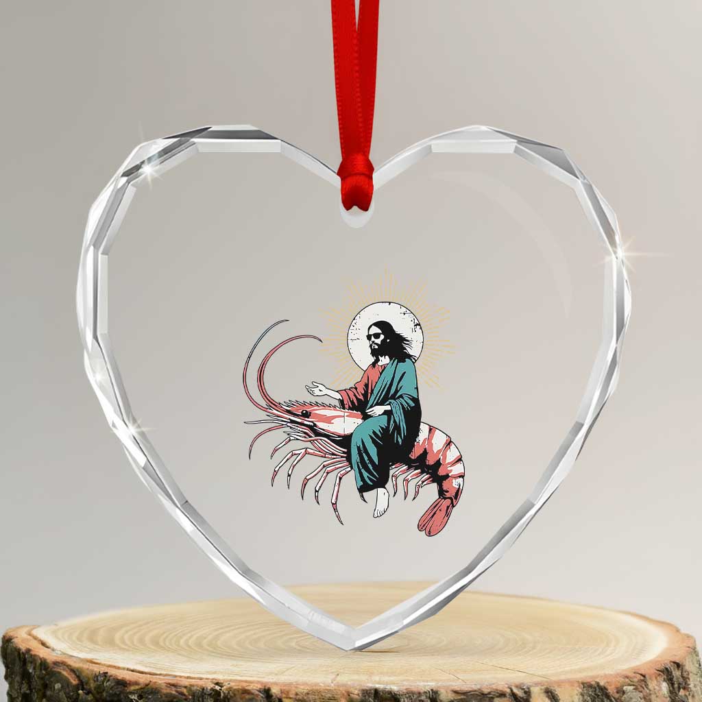 Funny Christian Prawn Heart Crystal Glass Ornament Retro Jesus Riding A Shrimp Meme TS11 Transparent Glass 3'' Heart Print Your Wear